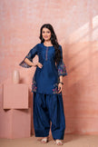 Navy Floral Scallop Embroidered Kurta Set