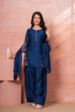 Navy Floral Scallop Embroidered Kurta Set