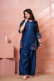 Navy Floral Scallop Embroidered Kurta Set
