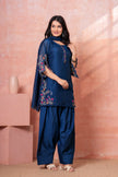 Navy Floral Scallop Embroidered Kurta Set