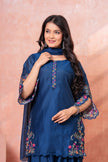 Navy Floral Scallop Embroidered Kurta Set