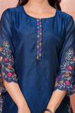 Navy Floral Scallop Embroidered Kurta Set