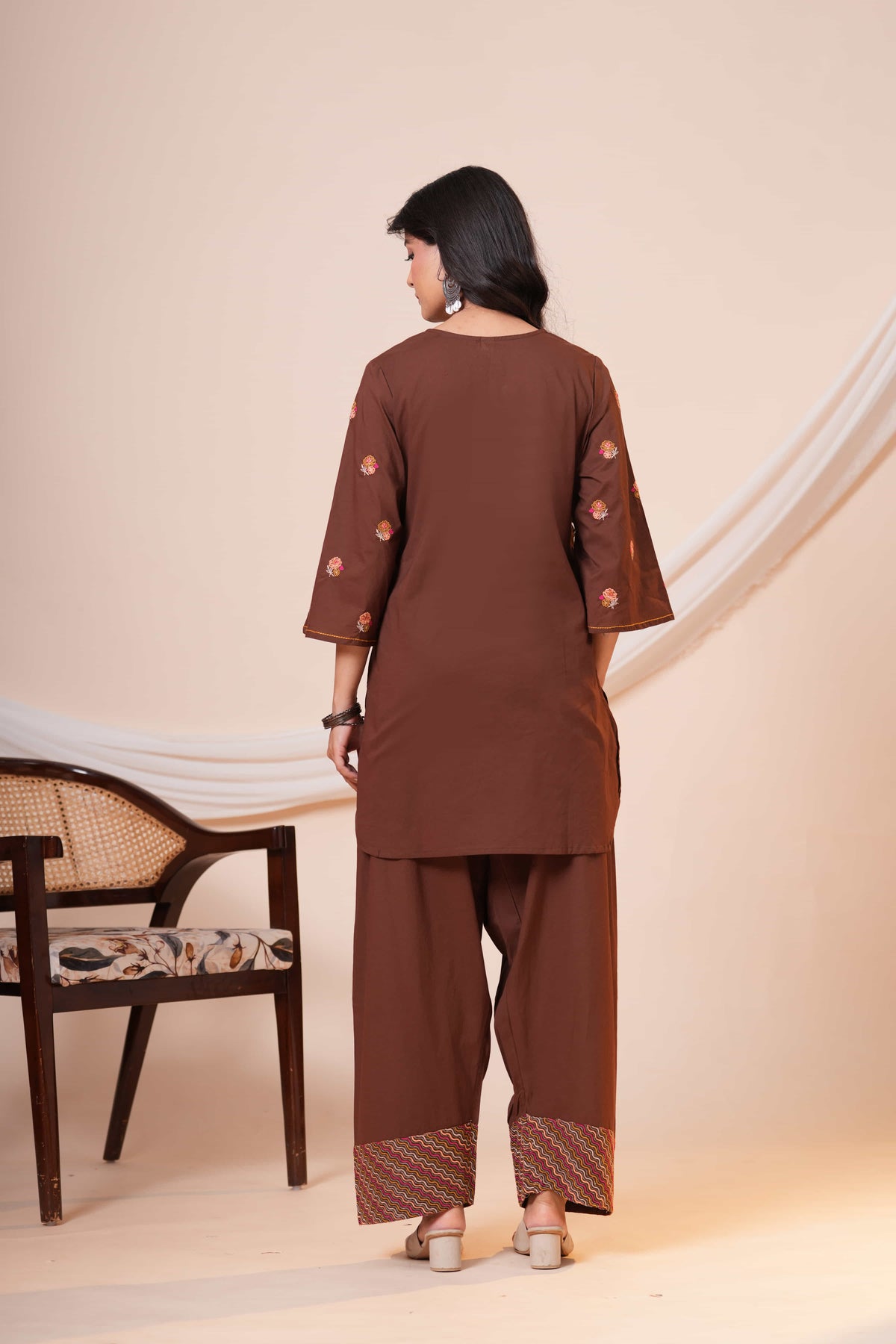 Nazm Brown Tassel Embroidered Co-ord Set