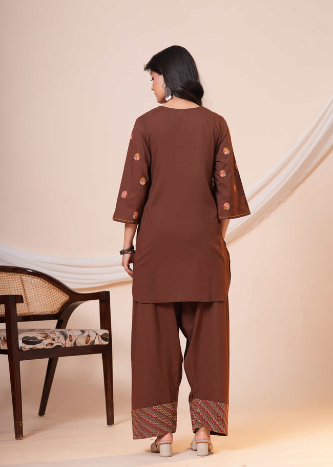 Nazm Brown Tassel Embroidered Co-ord Set