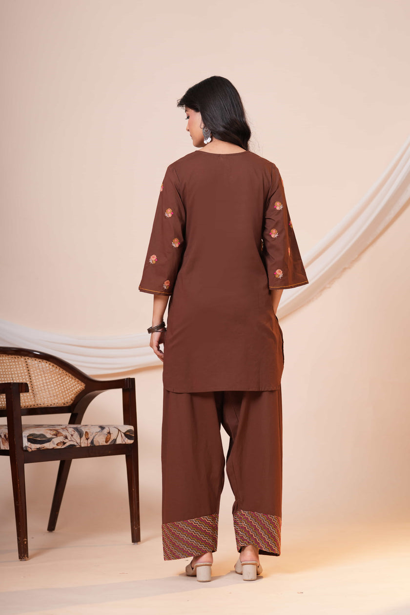 Nazm Brown Tassel Embroidered Co-ord Set