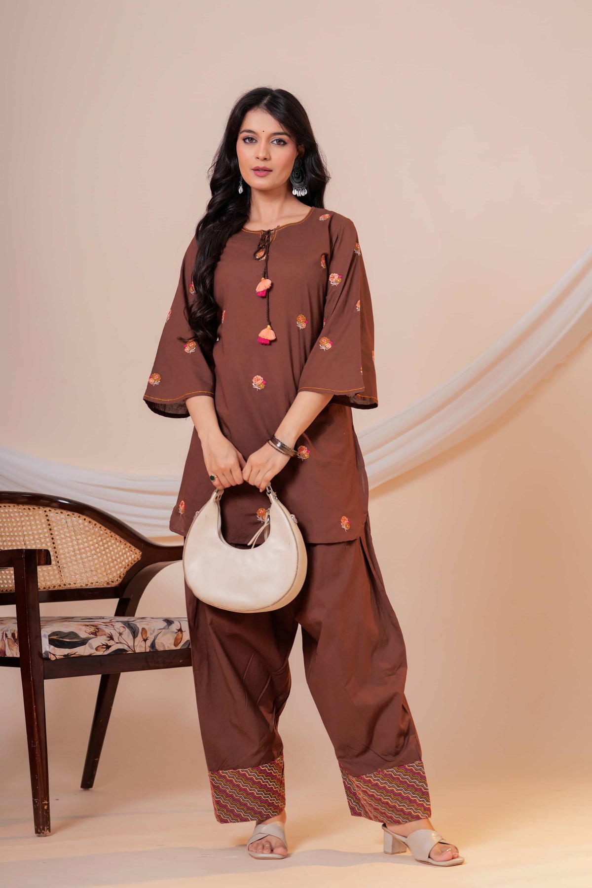 Nazm Brown Tassel Embroidered Co-ord Set