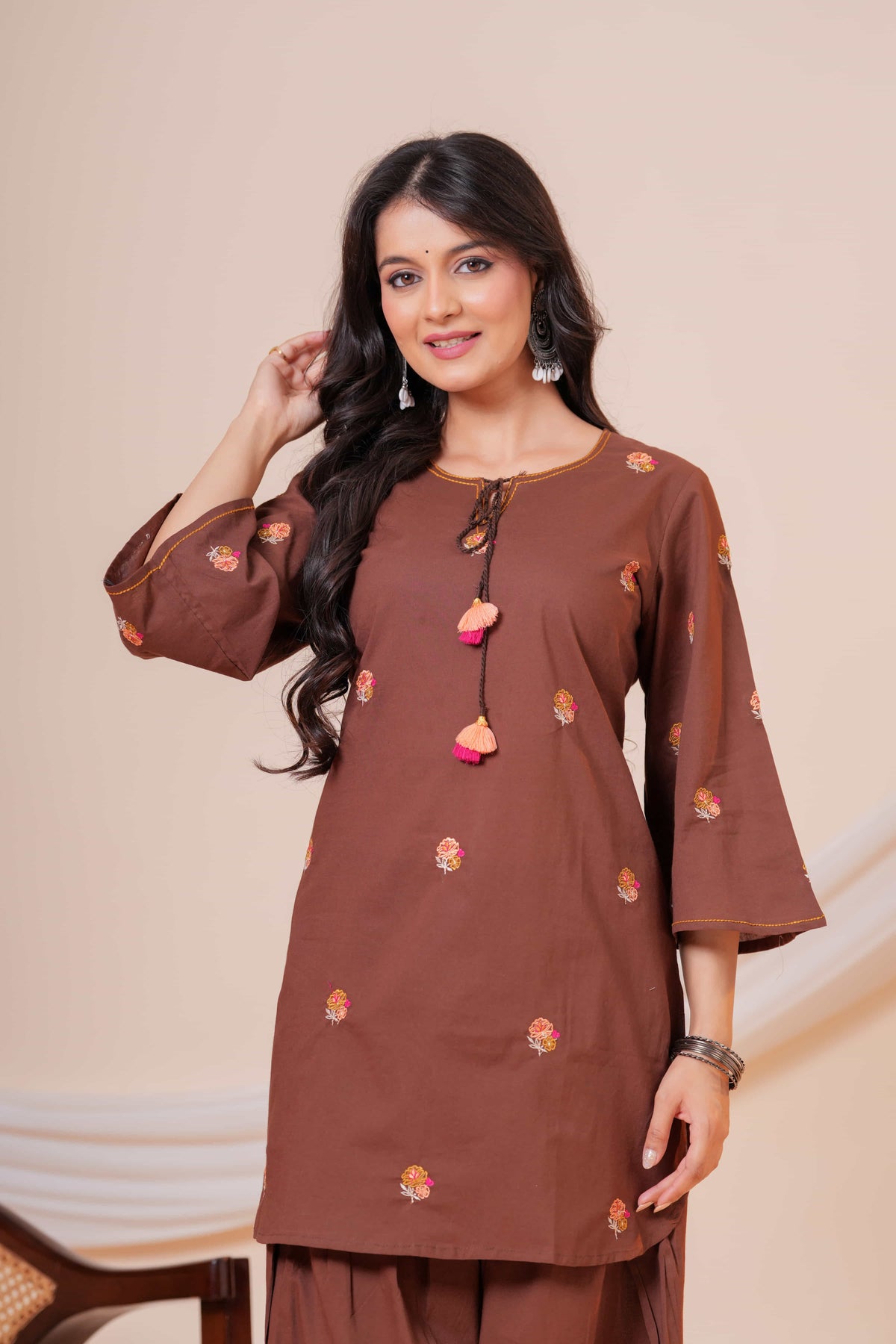 Nazm Brown Tassel Embroidered Co-ord Set