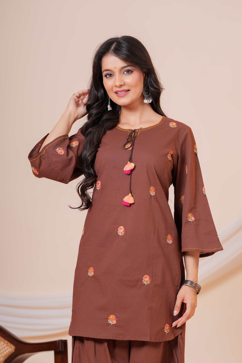 Nazm Brown Tassel Embroidered Co-ord Set