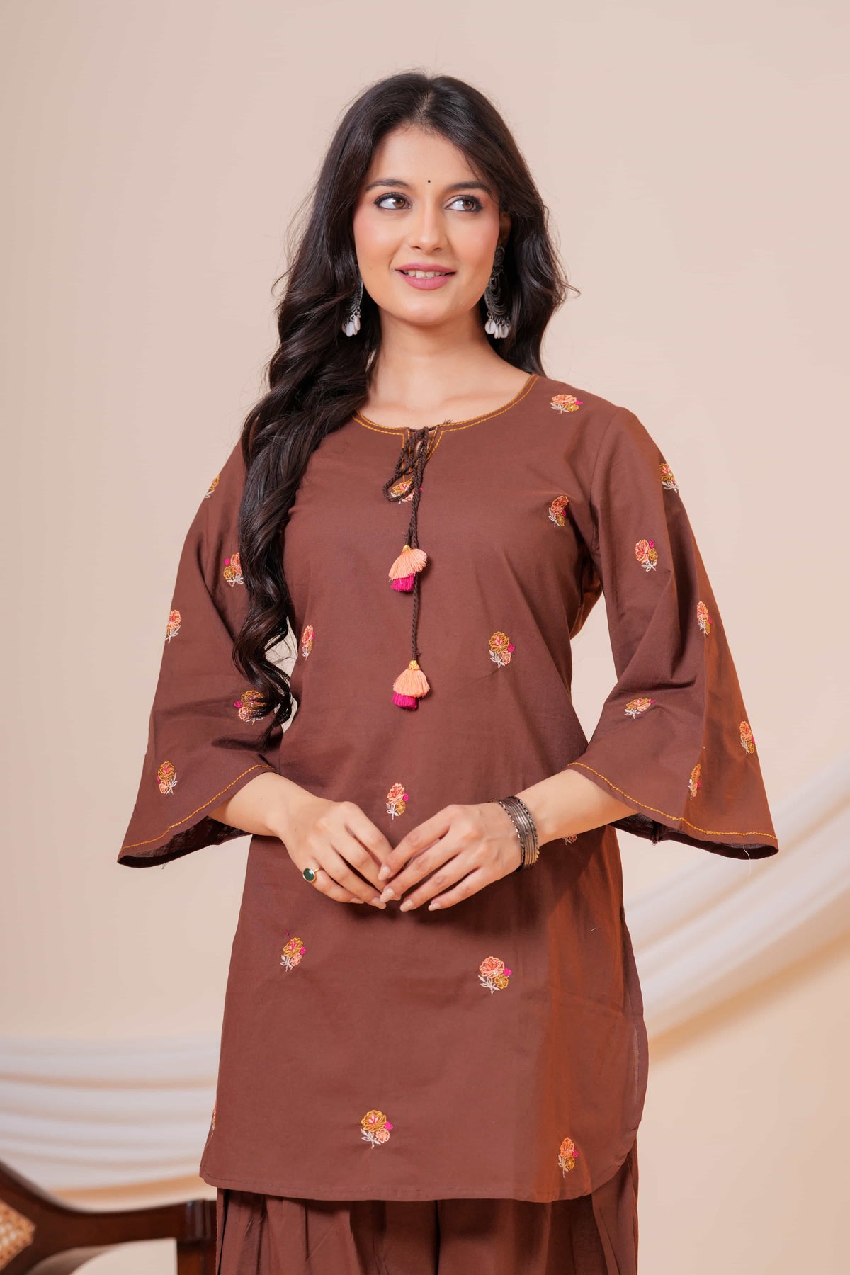 Nazm Brown Tassel Embroidered Co-ord Set