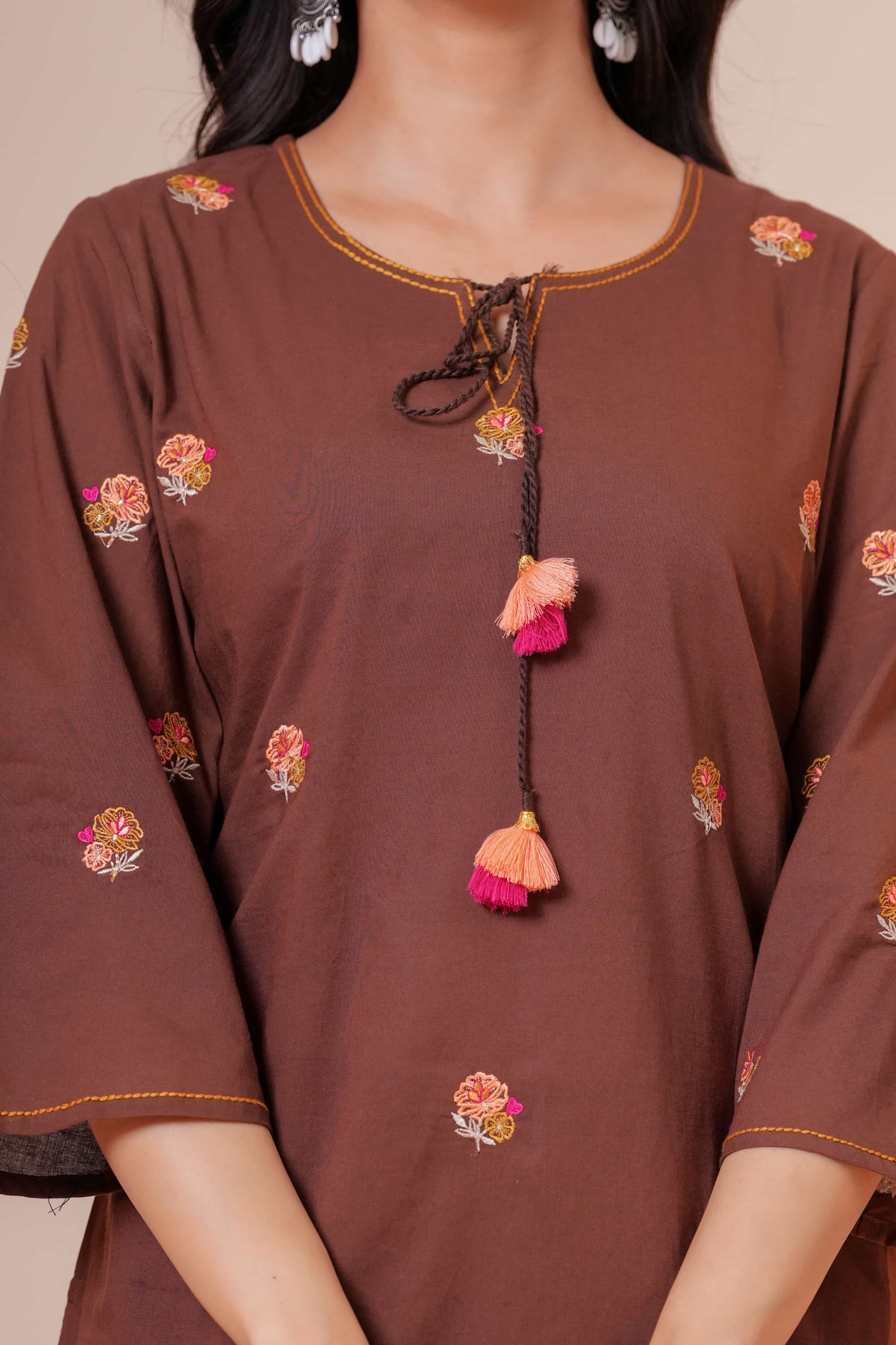 Nazm Brown Tassel Embroidered Co-ord Set
