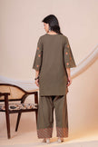 Nazm Military Green Tassel Embroidered Co-ord Set