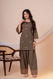 Nazm Military Green Tassel Embroidered Co-ord Set