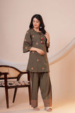 Nazm Military Green Tassel Embroidered Co-ord Set