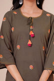 Nazm Military Green Tassel Embroidered Co-ord Set