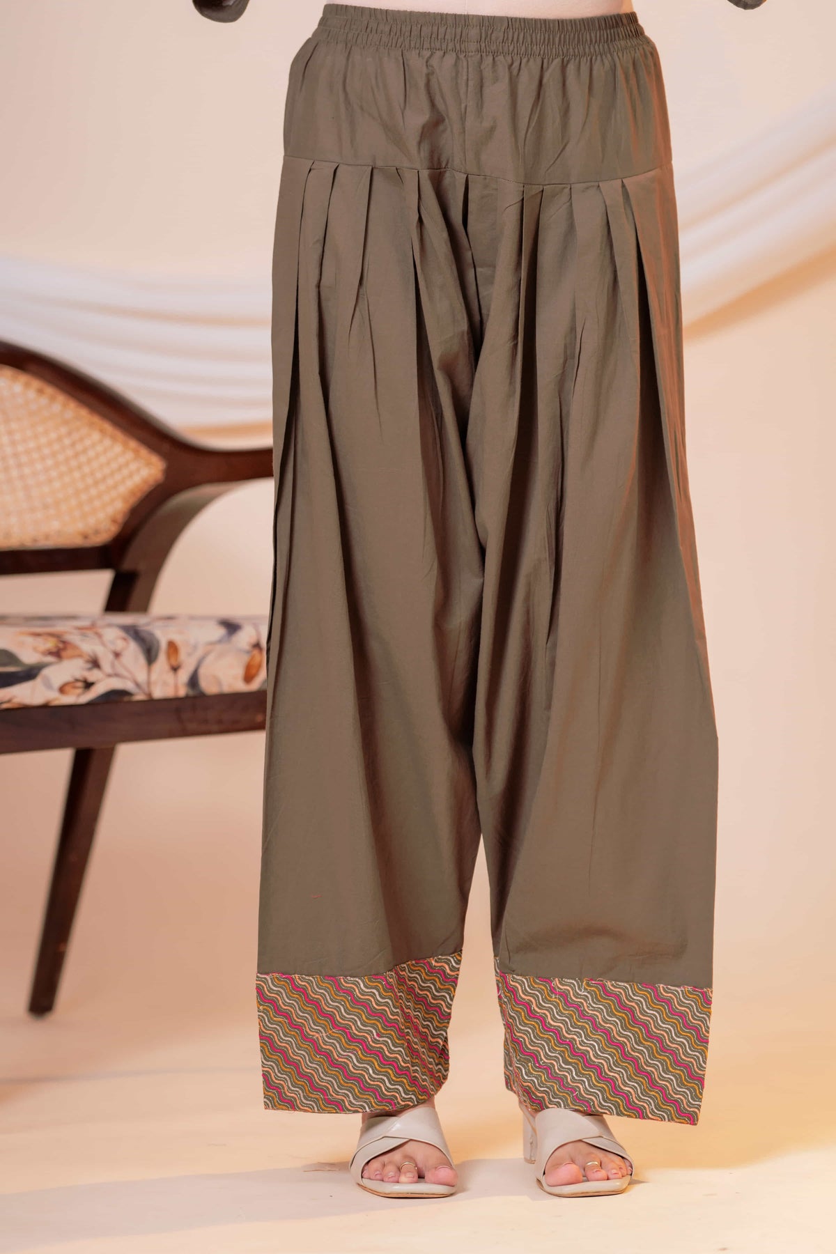 Nazm Military Green Tassel Embroidered Co-ord Set