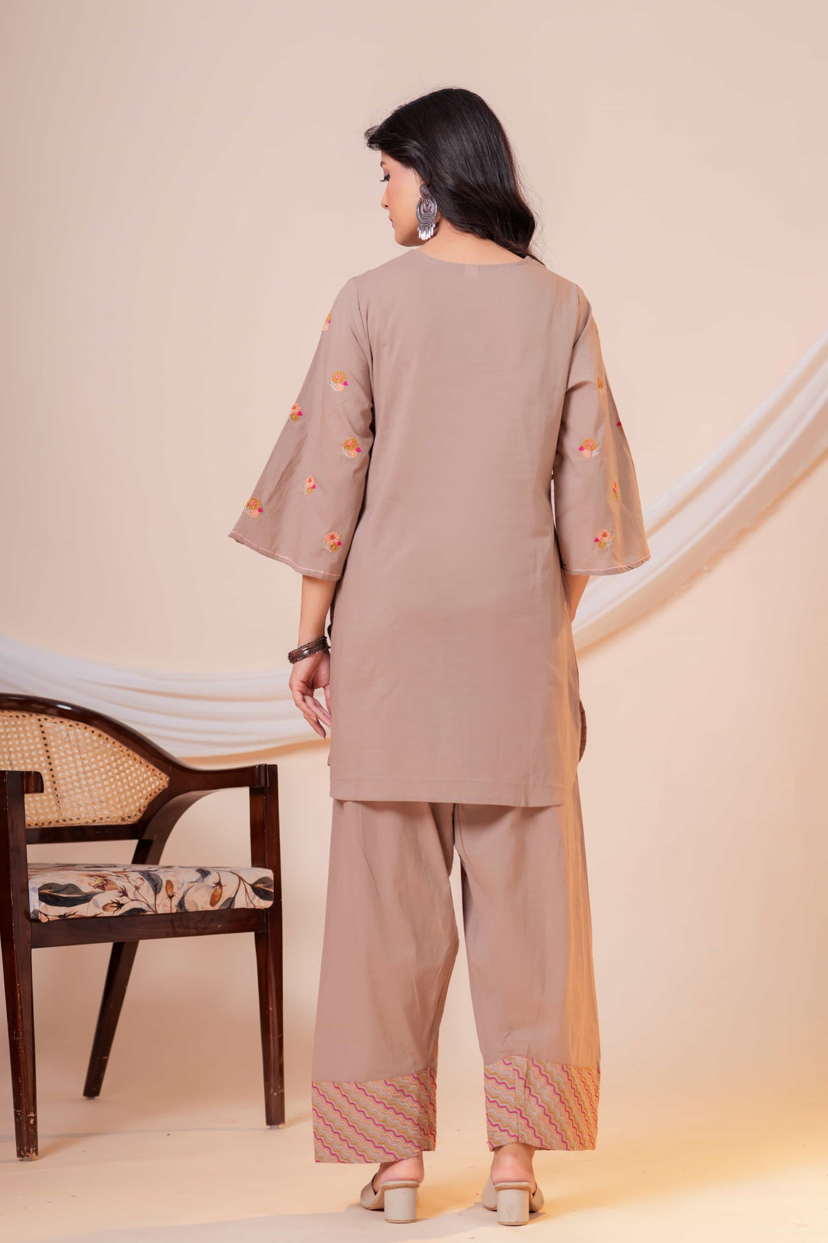Nazm Taupe Tassel Embroidered Co-ord Set