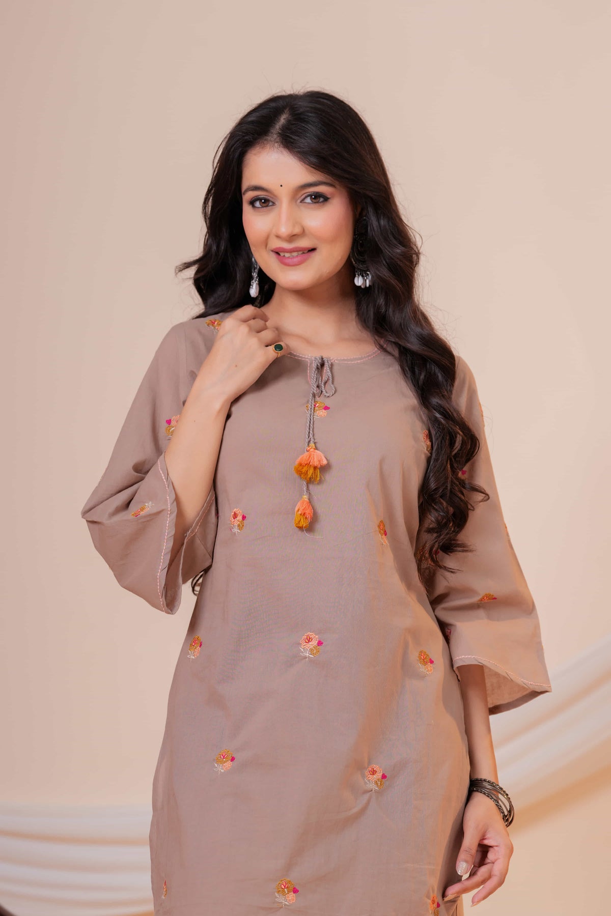 Nazm Taupe Tassel Embroidered Co-ord Set