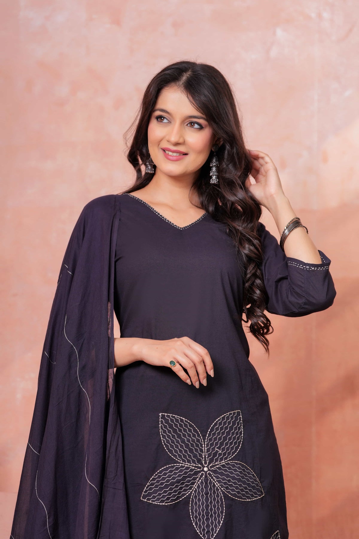 Noor-e-Gaj Black Appliqué Embroidered Kurta Set