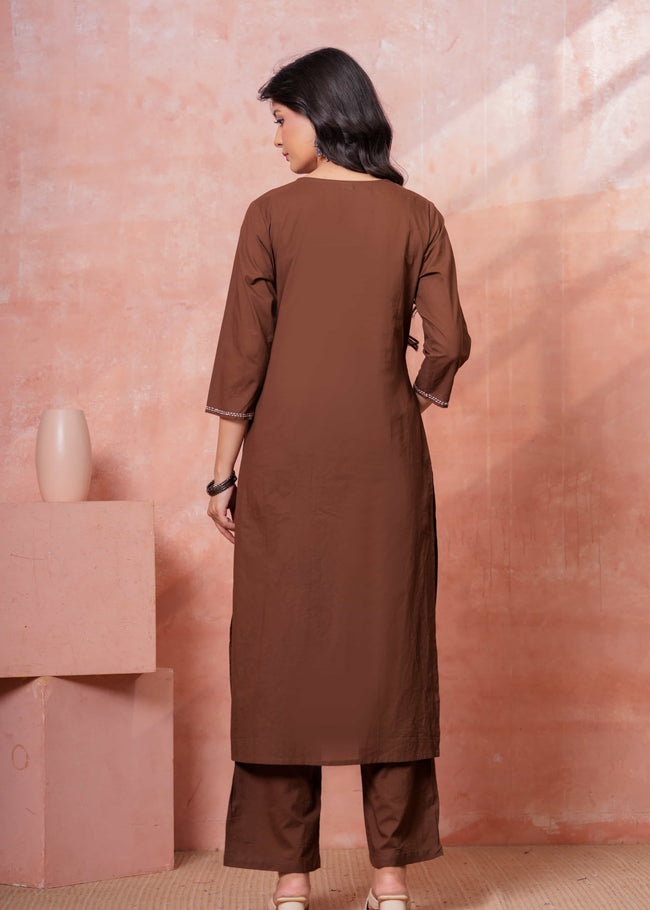 Noor-e-Gaj Brown Appliqué Embroidered Kurta Set