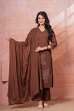 Noor-e-Gaj Brown Appliqué Embroidered Kurta Set