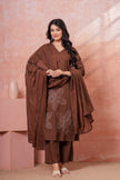 Noor-e-Gaj Brown Appliqué Embroidered Kurta Set