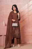 Noor-e-Gaj Brown Appliqué Embroidered Kurta Set
