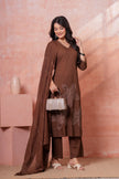 Noor-e-Gaj Brown Appliqué Embroidered Kurta Set