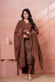 Noor-e-Gaj Brown Appliqué Embroidered Kurta Set