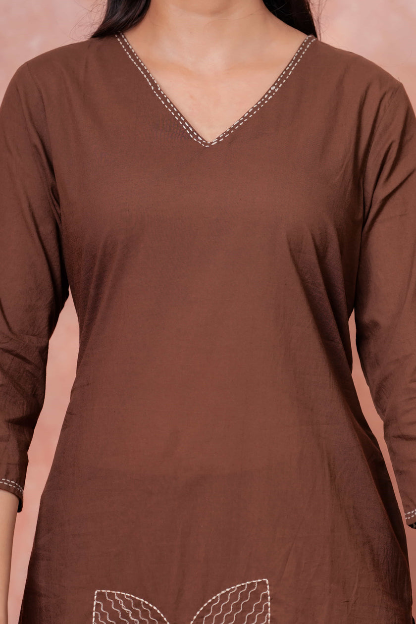 Noor-e-Gaj Brown Appliqué Embroidered Kurta Set