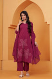 Noor-e-Gaj Wine Appliqué Embroidered Kurta Set