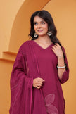 Noor-e-Gaj Wine Appliqué Embroidered Kurta Set
