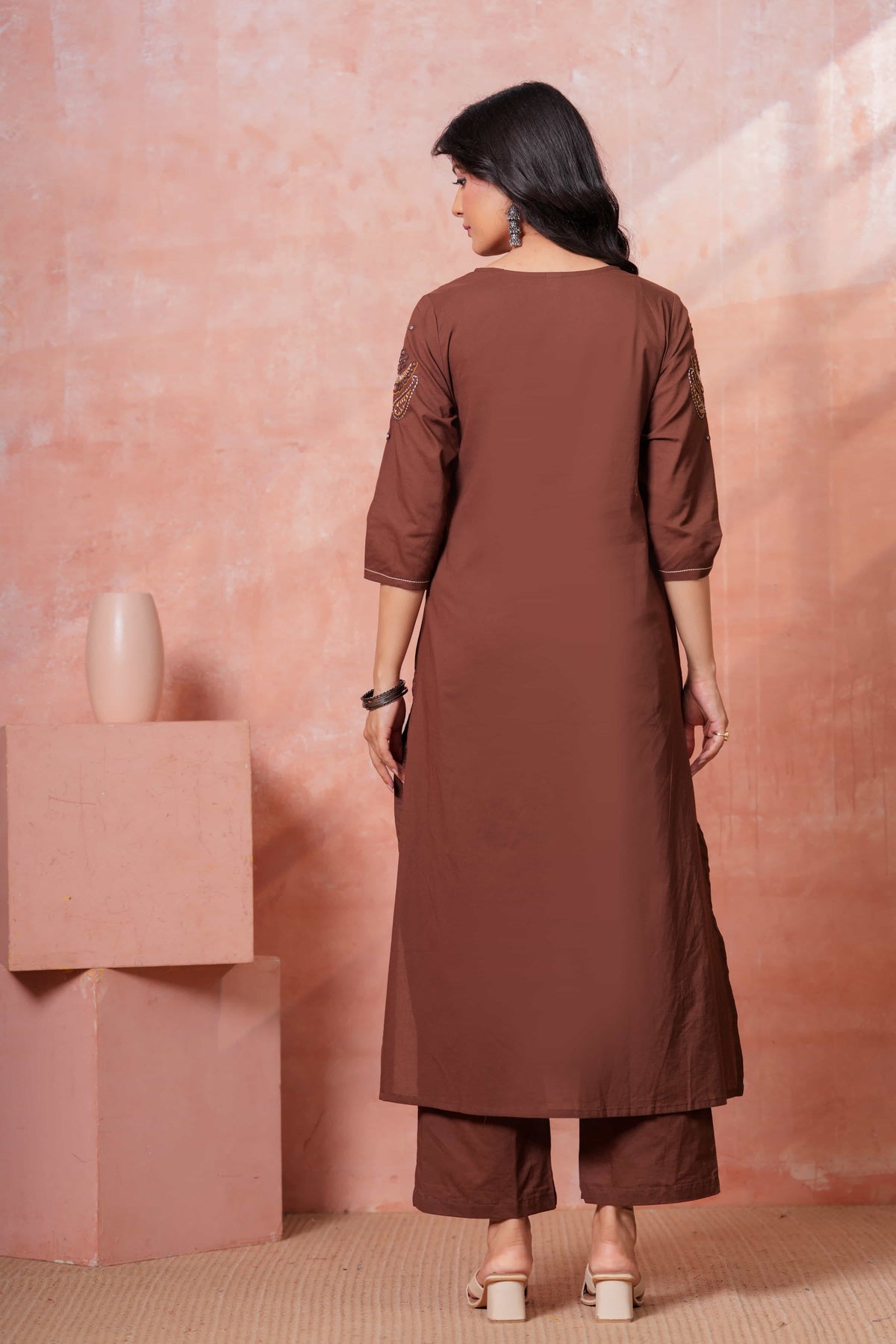 Resham Brown Embroidered Kurta Set