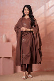 Resham Brown Embroidered Kurta Set