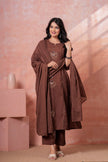Resham Brown Embroidered Kurta Set