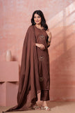 Resham Brown Embroidered Kurta Set