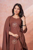 Resham Brown Embroidered Kurta Set