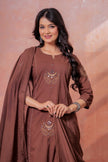 Resham Brown Embroidered Kurta Set
