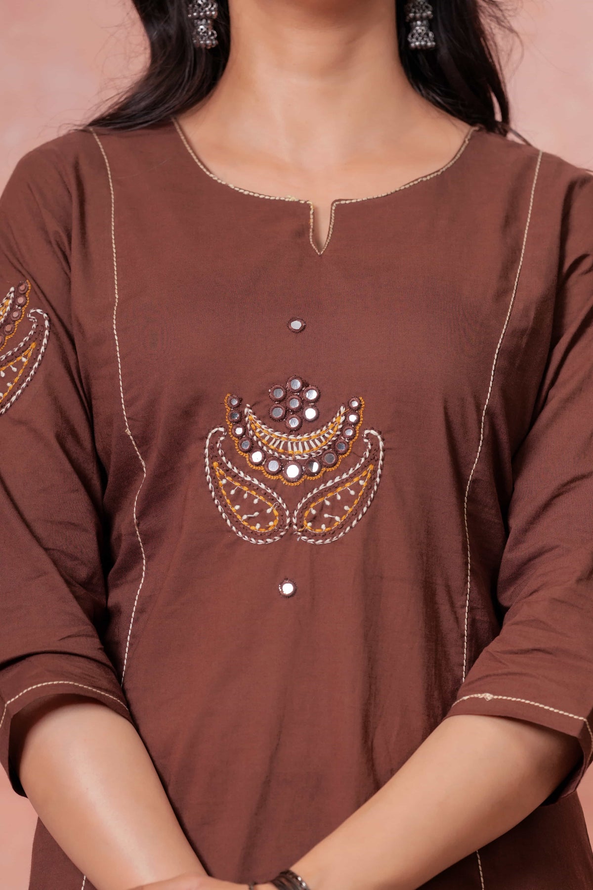 Resham Brown Embroidered Kurta Set