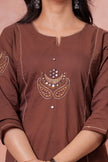 Resham Brown Embroidered Kurta Set
