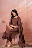 Resham Brown Embroidered Kurta Set