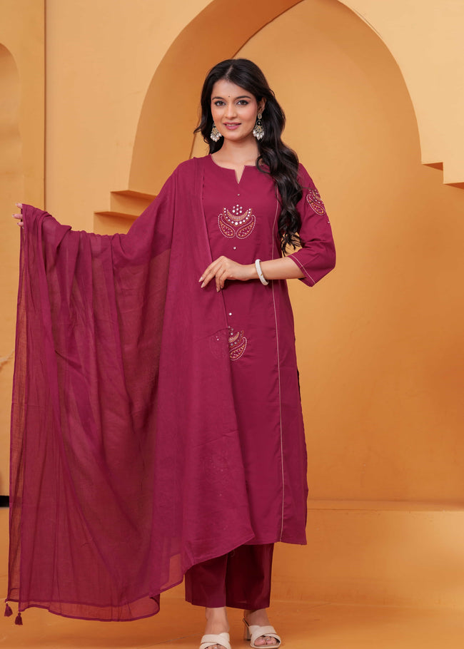 Resham Maroon Embroidered Kurta Set