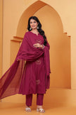Resham Maroon Embroidered Kurta Set