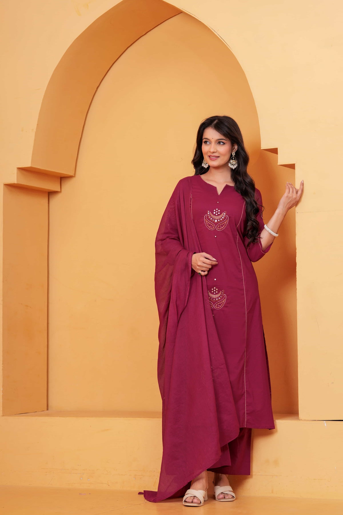 Resham Maroon Embroidered Kurta Set