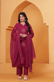 Resham Maroon Embroidered Kurta Set