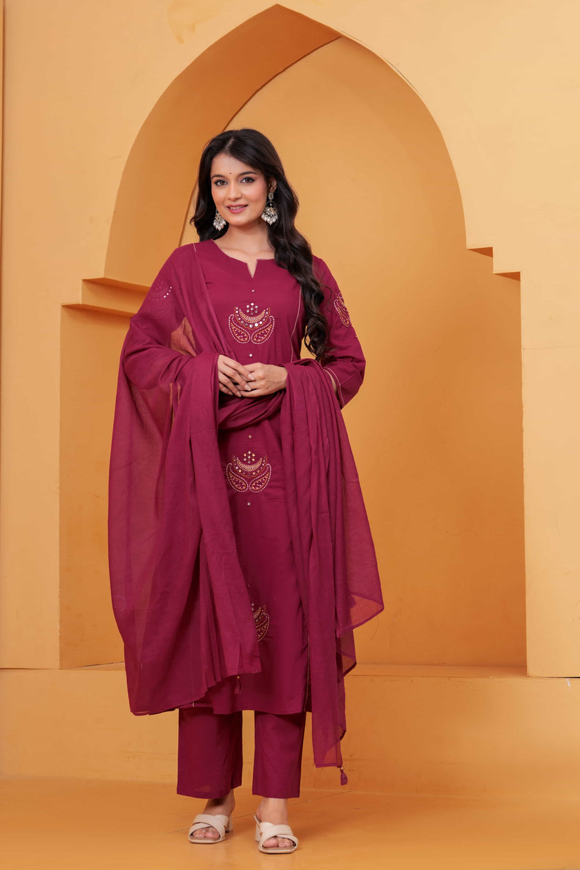 Resham Maroon Embroidered Kurta Set