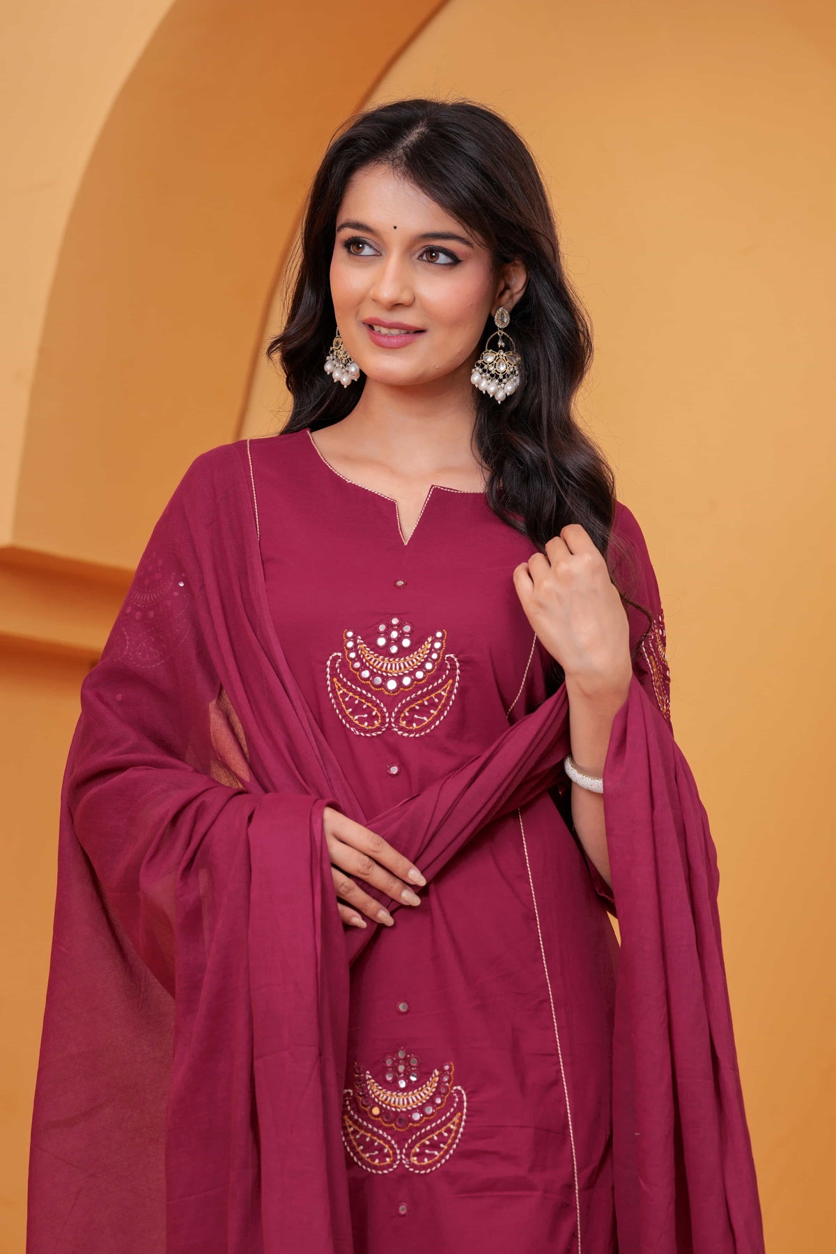 Resham Maroon Embroidered Kurta Set
