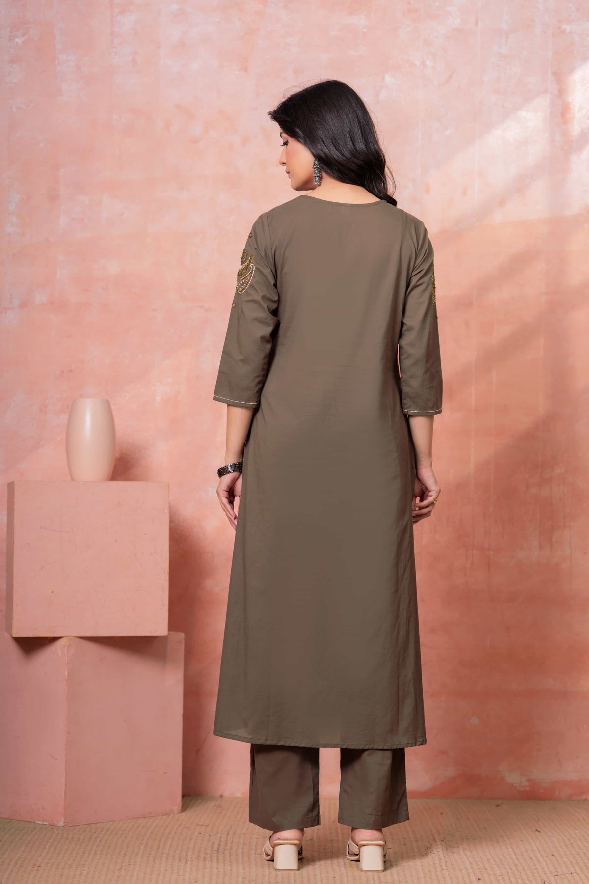 Resham Military Green Embroidered Kurta Set