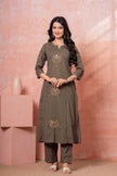 Resham Military Green Embroidered Kurta Set