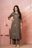Resham Military Green Embroidered Kurta Set