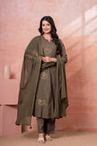 Resham Military Green Embroidered Kurta Set
